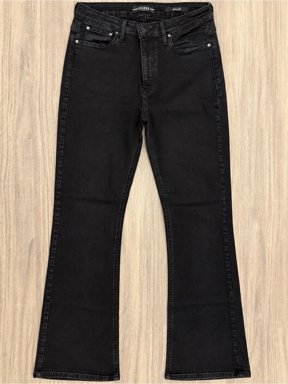 GUESS Sexy Flare Jeans Women’s Size 30 Black Wash Stretch Denim Y2K